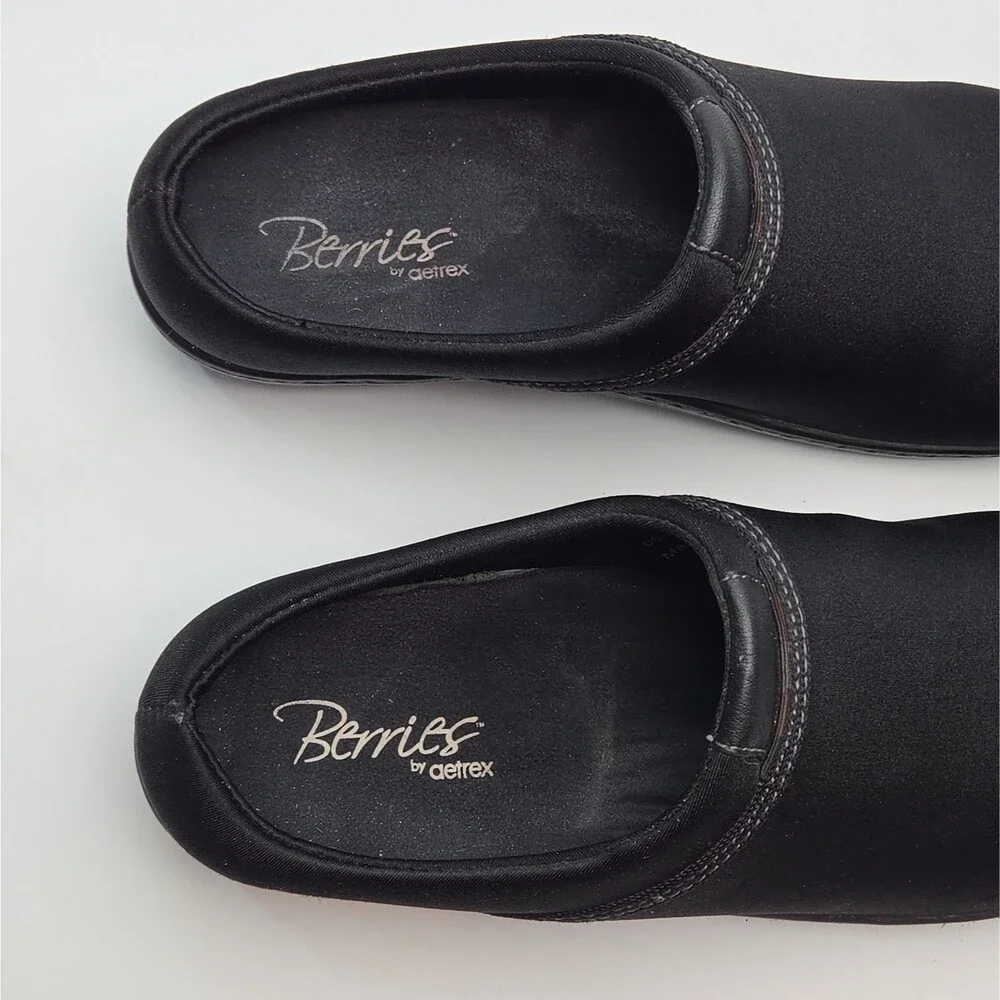 Aetrex Berries Shoe Clog Mule Women Sz 10 Black Fabric Slip-On Comfort